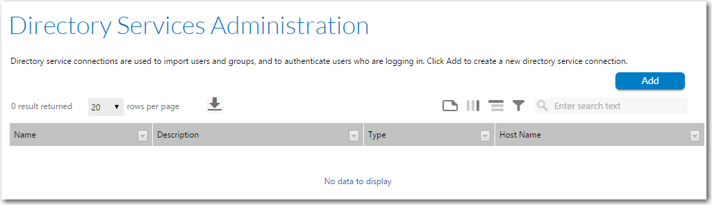 Directory Services Administration Page