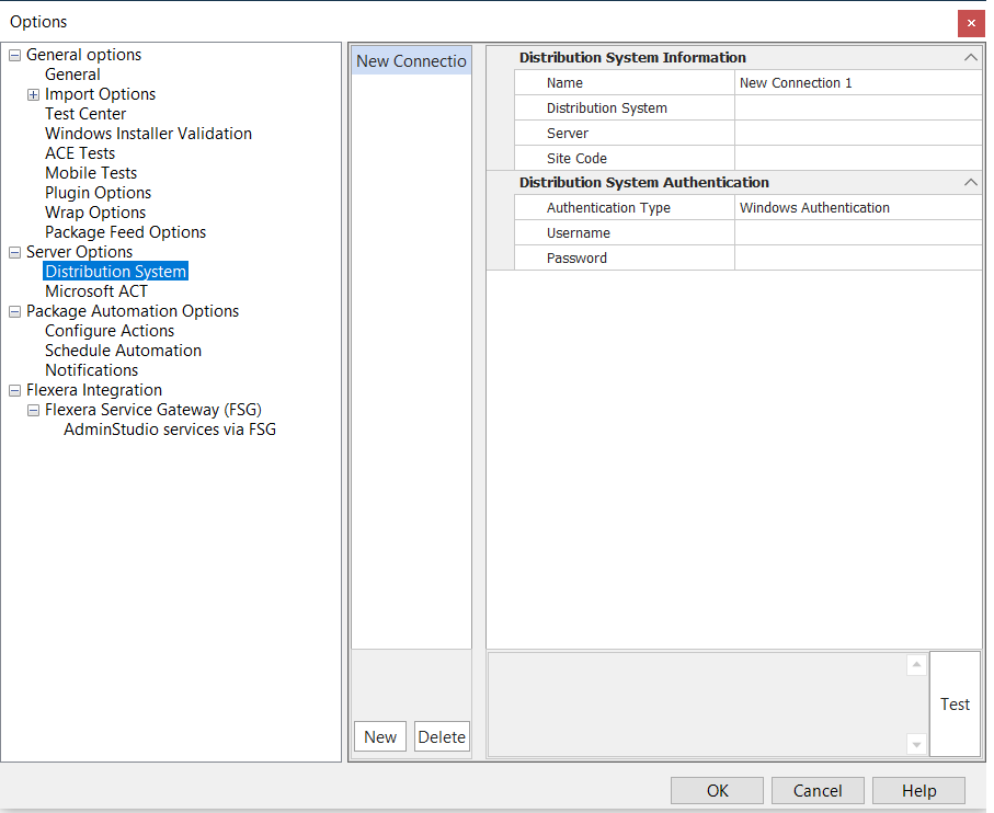 Distribution System Information Tab of Options Dialog Box